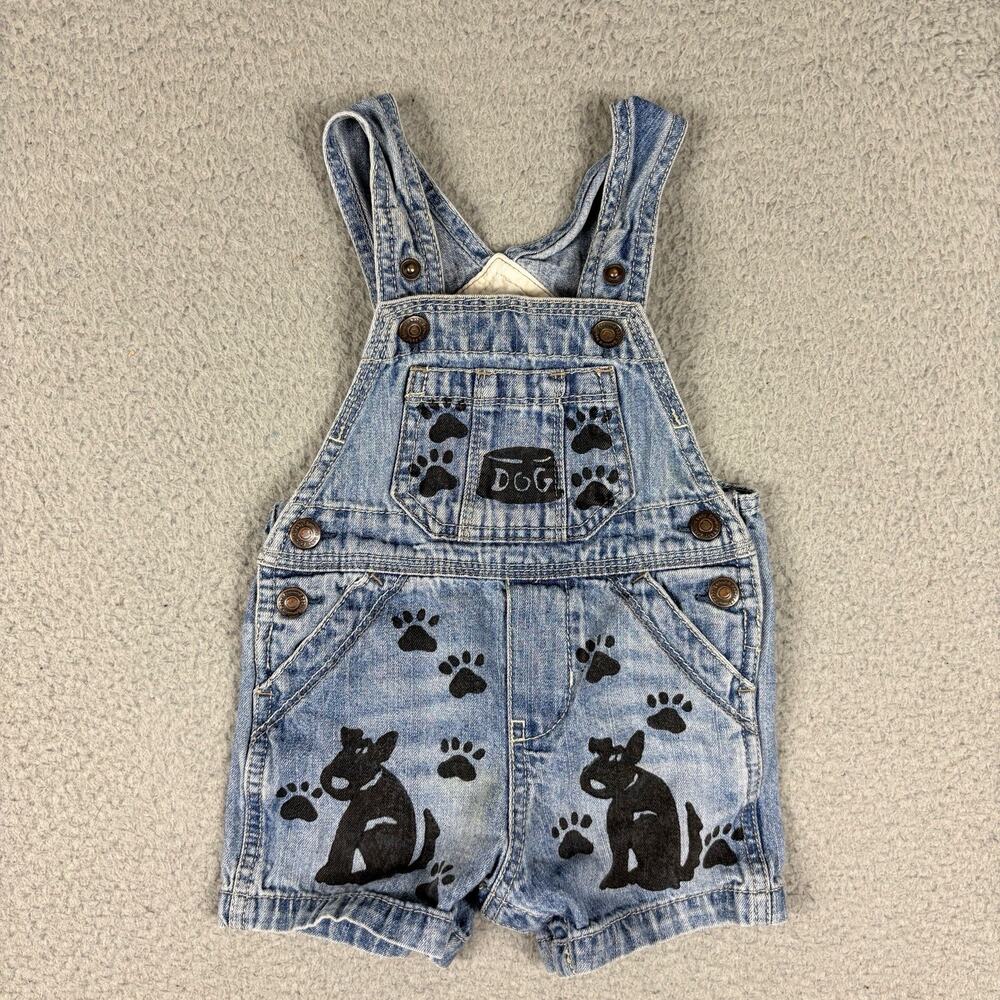 OshKosh B’gosh Overalls Toddler 9 Months Blue Denim Dog Paw Prints Fun